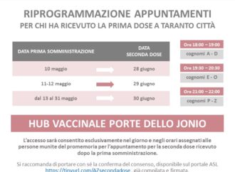 Nuove aperture hub vaccinali della provincia di Taranto